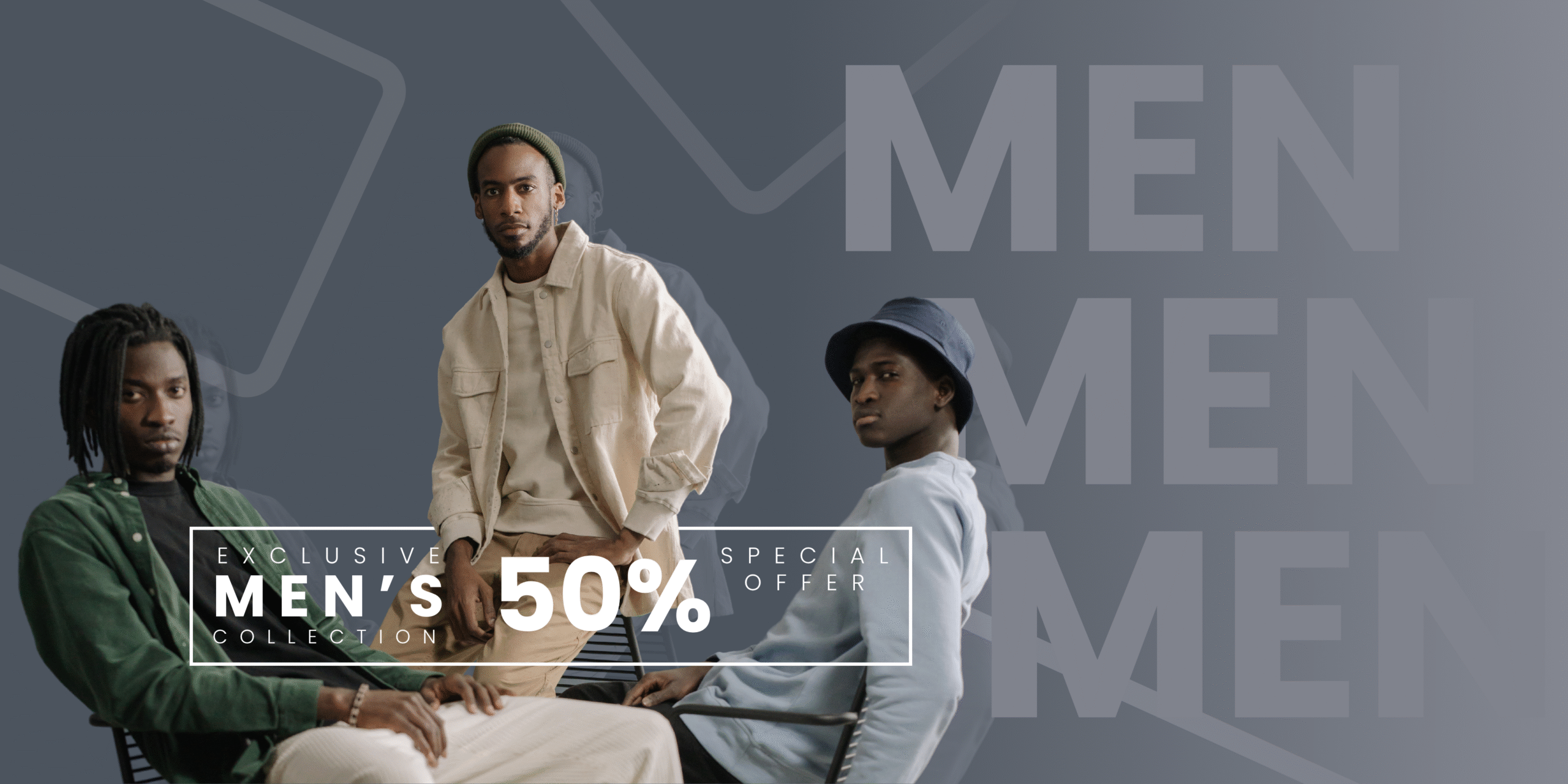 Black and White Vintage Illustration Men's Fashion Banner